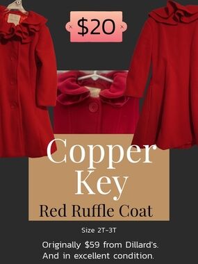 Copper Key 2T/3T Red Ruffle Pea Coat